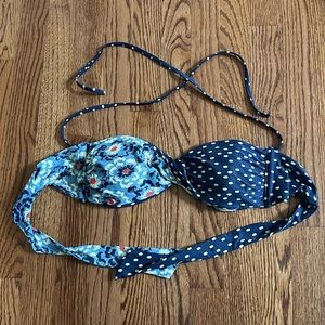 Removable straps Quiksilver twist bandeau halter half polka dots half floral
